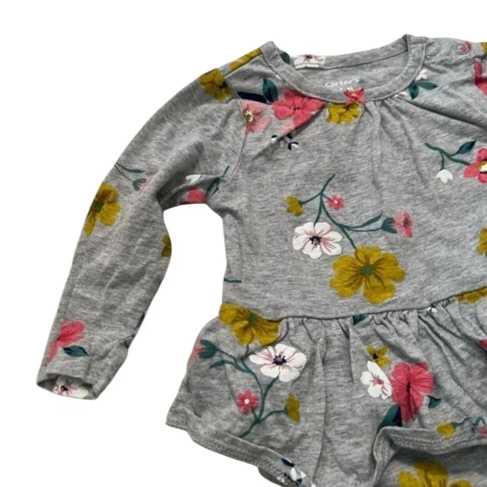 Carter's Long Sleeve Bodysuit Gray Floral 6M